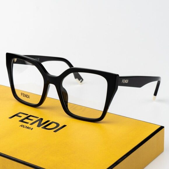 NEW Fendi FE50002I WAY 001 Shiny Black Unisex Square Oversized Eyeglasses - Picture 1 of 10